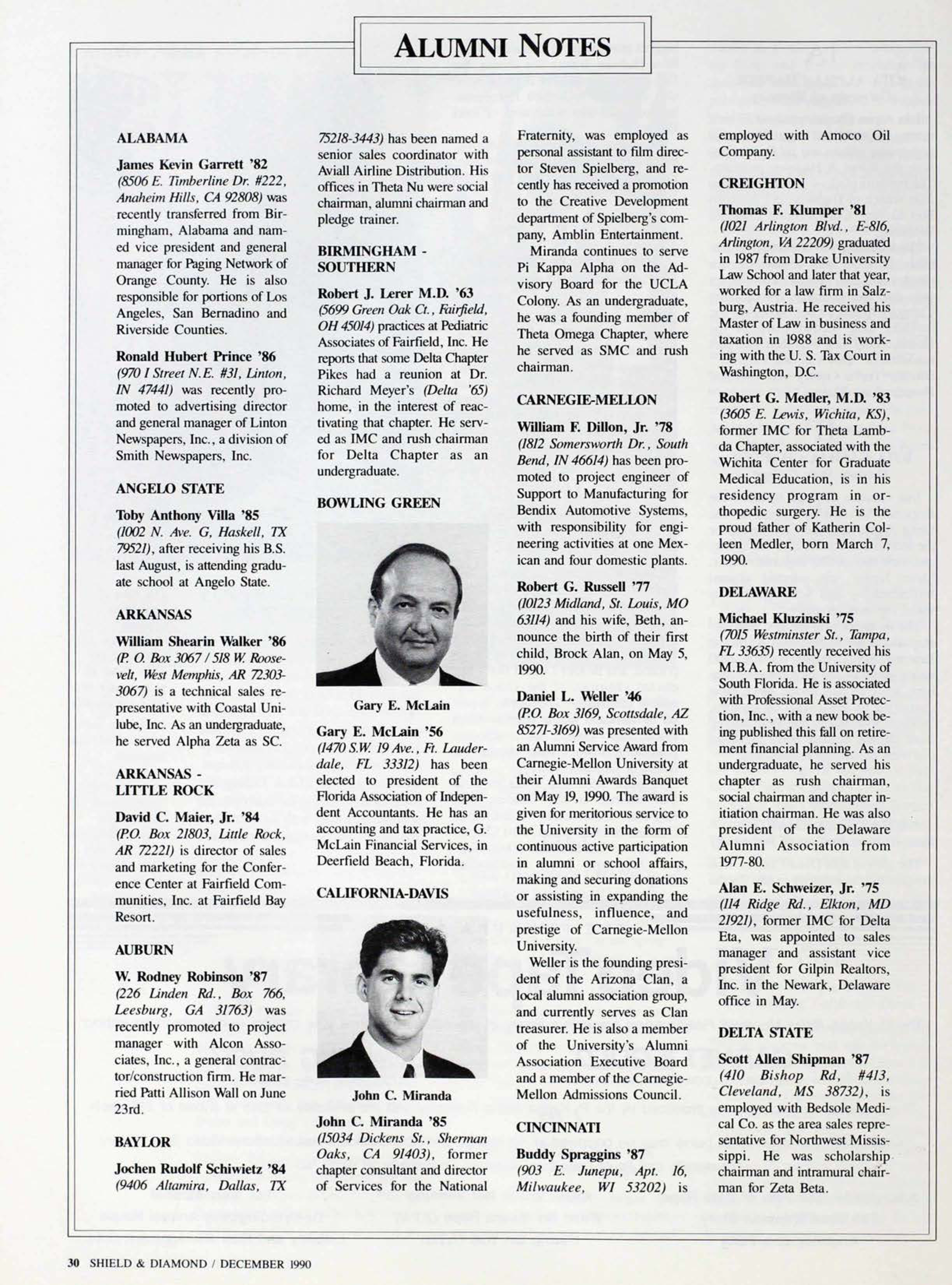 Alumni Notes, December 1990